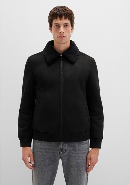 Mavi Suni Kürk Detaylı Siyah Suni Süet Ceket 0110450-900