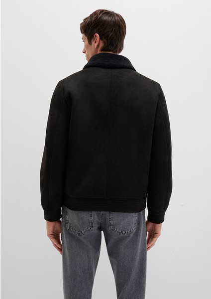 Mavi Suni Kürk Detaylı Siyah Suni Süet Ceket 0110450-900