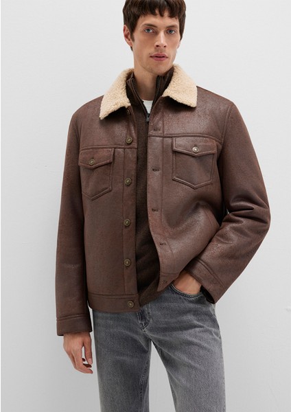 Suni Kürk Detaylı Kahverengi Suni Deri Ceket 0110460-71603