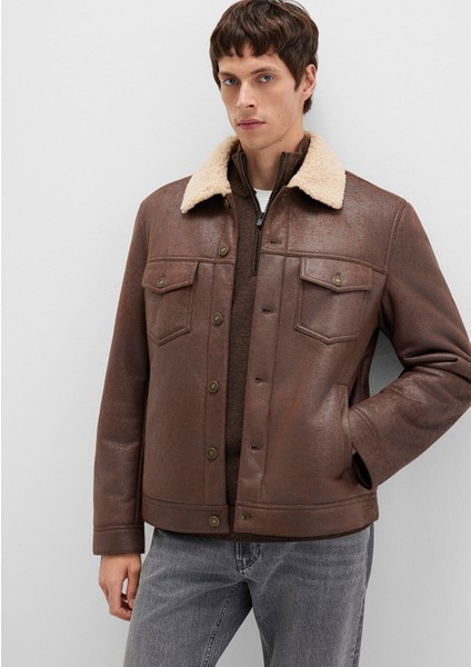 Suni Kürk Detaylı Kahverengi Suni Deri Ceket 0110460-71603