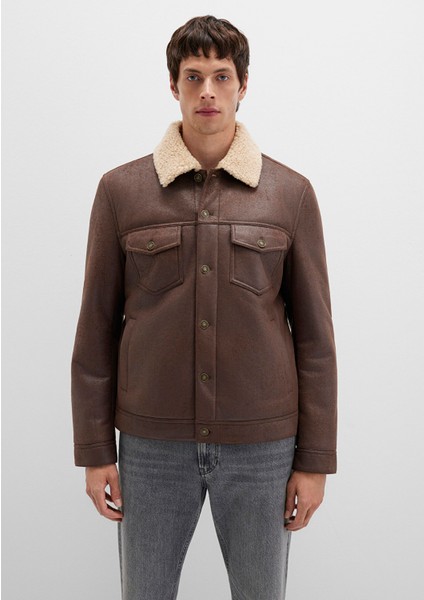 Suni Kürk Detaylı Kahverengi Suni Deri Ceket 0110460-71603