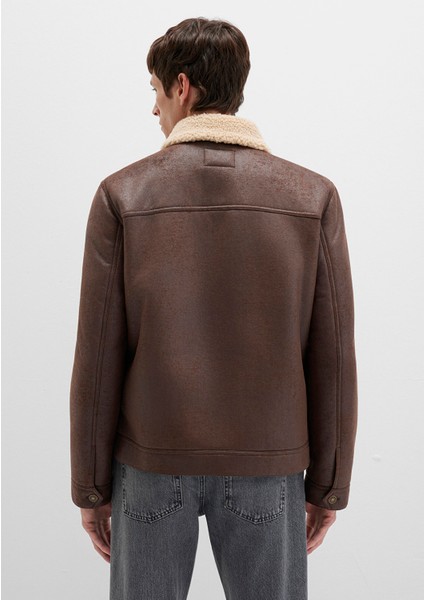 Suni Kürk Detaylı Kahverengi Suni Deri Ceket 0110460-71603