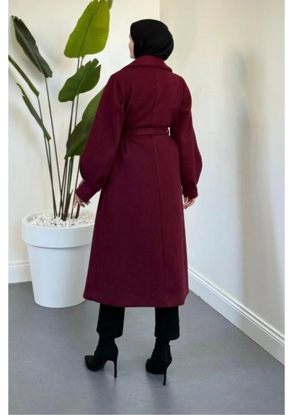 Danisa Cepkenli Astarlı Balon Kol Tesettür Kaban- Bordo modelleri