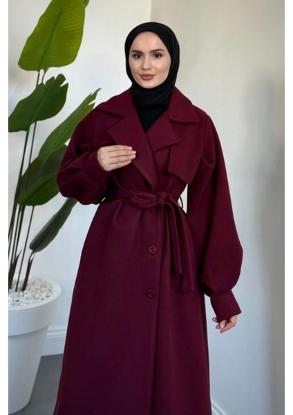 Danisa Cepkenli Astarlı Balon Kol Tesettür Kaban- Bordo indirimleri
