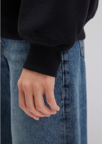 Bisiklet Yaka Siyah Basic Sweatshirt 1610198-900