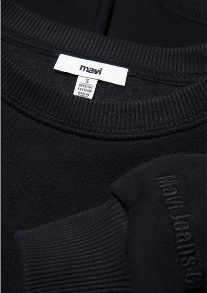 Bisiklet Yaka Siyah Basic Sweatshirt 1610198-900