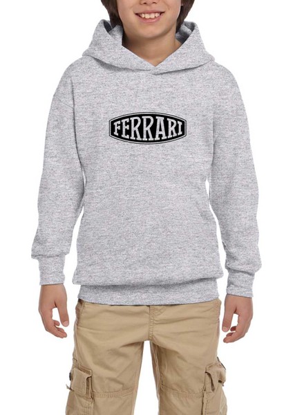 Ferari Logo Text Gri Çocuk Kapşonlu Sweatshirt