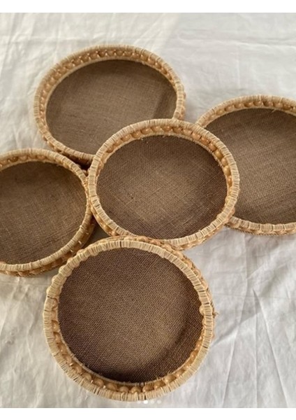 Ahşap Boncuklu Doğal Rafya Sunum Tepsisi (26 Cm) modelleri