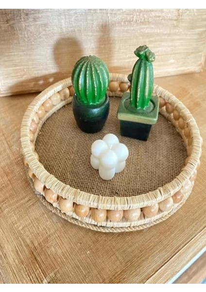 Ahşap Boncuklu Doğal Rafya Sunum Tepsisi (26 Cm) fırsatları