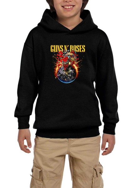 Guns N Roses 2025 Tour Siyah Çocuk Kapşonlu Sweatshirt