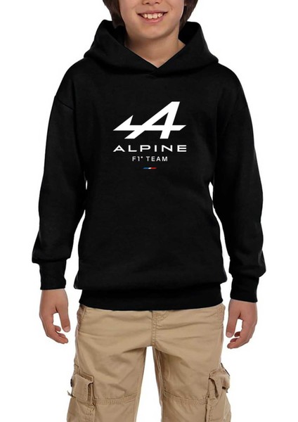Alpine F1 Siyah Çocuk Kapşonlu Sweatshirt