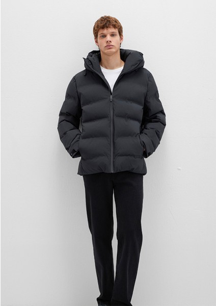 Su İtici Kapüşonlu Siyah Şişme Mont 0110313-71379