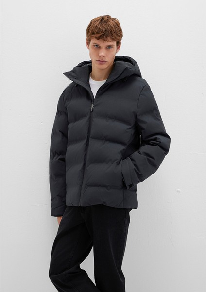 Su İtici Kapüşonlu Siyah Şişme Mont 0110313-71379