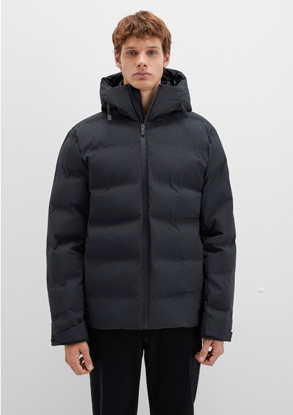 Su İtici Kapüşonlu Siyah Şişme Mont 0110313-71379