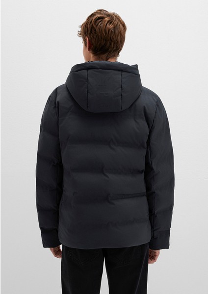 Su İtici Kapüşonlu Siyah Şişme Mont 0110313-71379