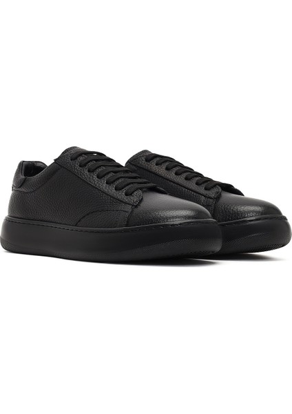 Erkek Siyah Bağcıklı Kalın Tabanlı Deri Sneaker 25WFD8240FT modelleri