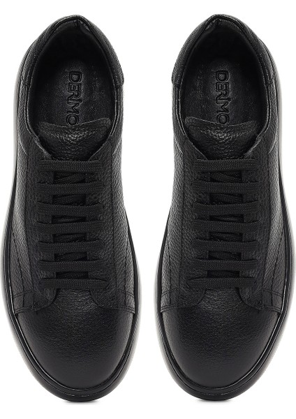 Erkek Siyah Bağcıklı Kalın Tabanlı Deri Sneaker 25WFD8240FT