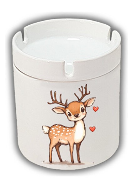 Kalpli Sevimli Geyik Baskılı Küllük Kül Tablası Doğum Günü Hediyesi