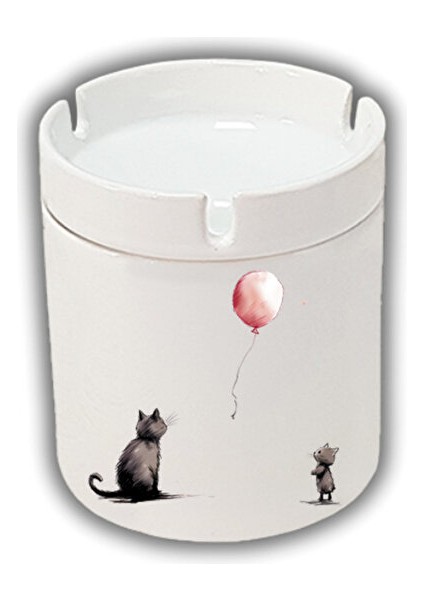 Kedi ve Balon Baskılı Küllük Kül Tablası