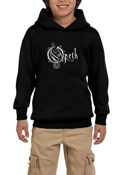 Opeth Logo White Siyah Çocuk Kapşonlu Sweatshirt