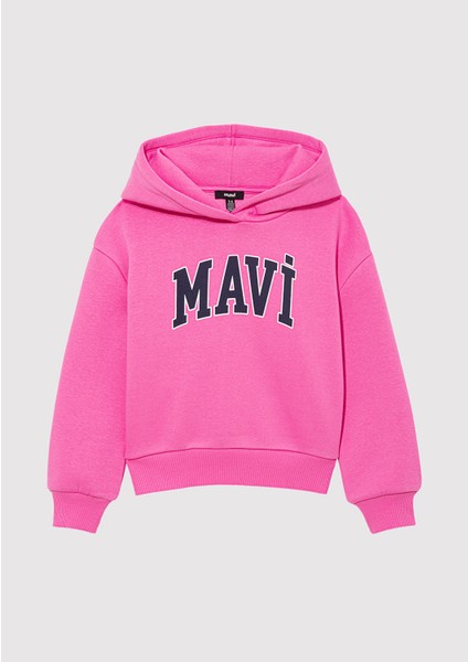 Mavi Logo Baskılı Kapüşonlu Pembe Sweatshirt 7610035-70982