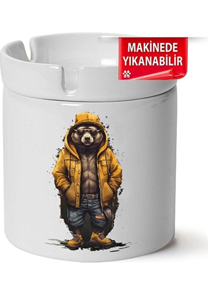 Sevimli Ayıcık Baskılı Porselen At-Söndür Küllük
