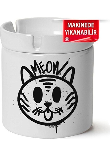 Sevimli Kedi Baskılı Porselen At-Söndür Küllük