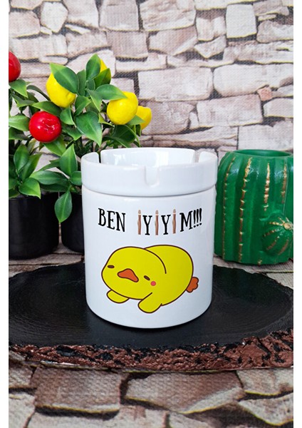 Ben Iyiyim Ördek Baskılı Komik Hediyelik Seramik Kapaklı Kokusuz Küllük