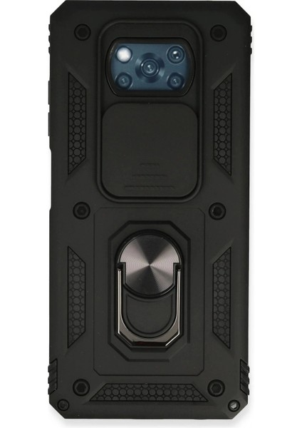 Xiaomi Pocophone X3 Kılıf Pars Lens Yüzüklü Silikon - Siyah