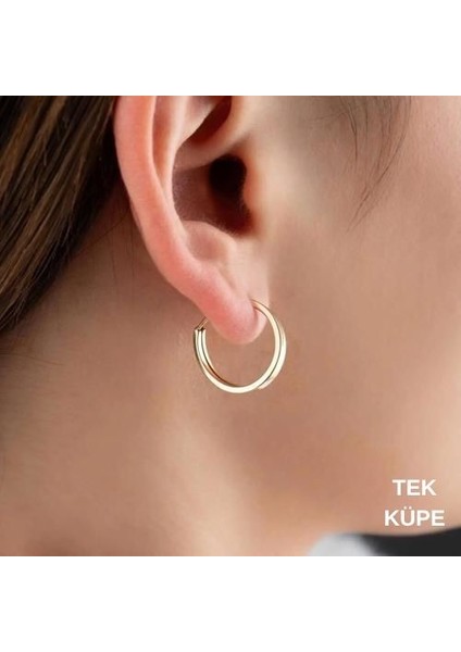 14 Ayar Altın Düz Halka Gizli Kilit Tekli Küpe 1.9 cm