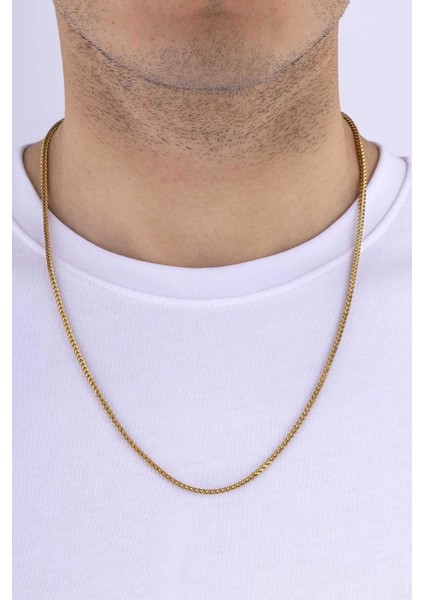 Altın Kaplama Köşeli Kare Kesim Erkek Çelik Zincir