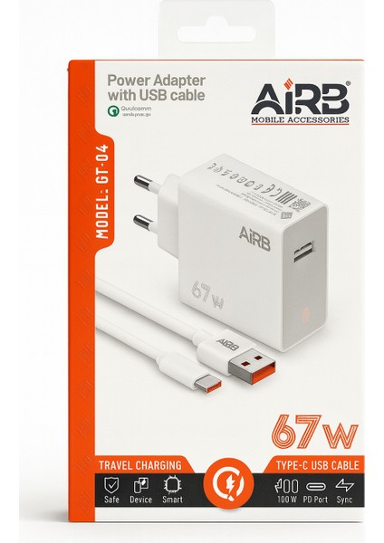 Gt-04 67W Hızlı Şarj Adaptörü + 1 Metre Type-C Kablo | Pd Hızlı Şarj | Yerli Üretim