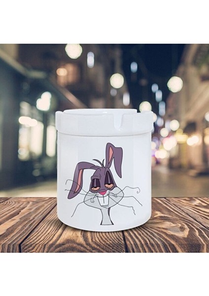 Beyaz Looney Tunes Küllük Bugs Bunny Baskılı Kül Tablası