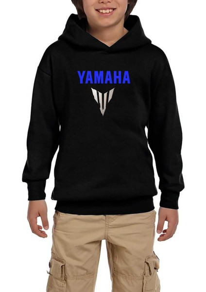 Yamha MT07 Logo Blue Siyah Çocuk Kapşonlu Sweatshirt