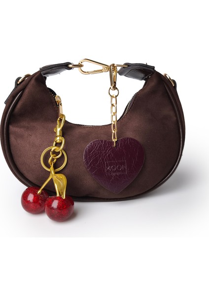 Moon Henna Omuz Çantası Süet Kahve