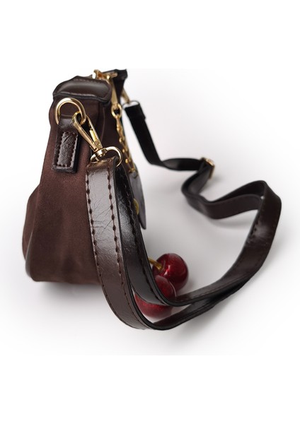 Moon Henna Omuz Çantası Süet Kahve modelleri