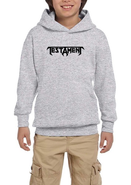 Testament Logo Text Gri Çocuk Kapşonlu Sweatshirt