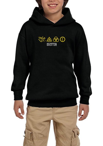 LED Zeppelin Zoso Yellow Siyah Çocuk Kapşonlu Sweatshirt