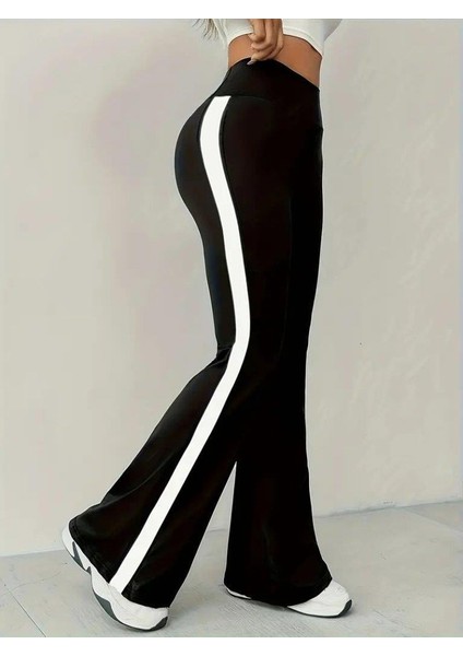 Kadın Yüksek Bel Ispanyol Paçalı Yanlardan Şerit Detaylı Dalgıç Tayt Pantolon modelleri