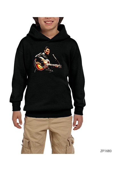 Elvis Presley Siyah Çocuk Kapşonlu Sweatshirt
