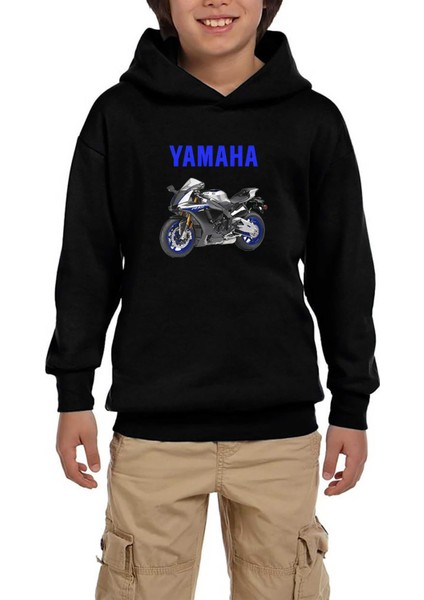 Yamha Text R1M Siyah Çocuk Kapşonlu Sweatshirt