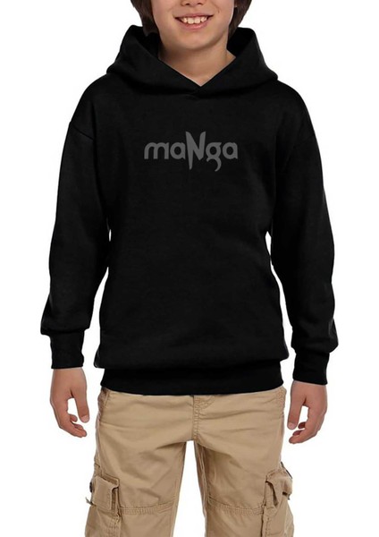 Manga Yazı Siyah Çocuk Kapşonlu Sweatshirt
