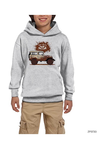 Jeep Get Dirty Gri Çocuk Kapşonlu Sweatshirt