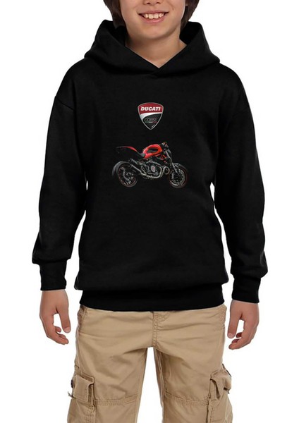 Ducati Monster Siyah Çocuk Kapşonlu Sweatshirt