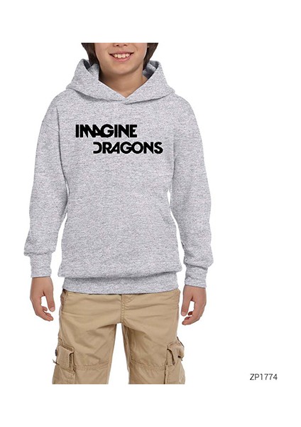 Imagine Dragons Logo Gri Çocuk Kapşonlu Sweatshirt