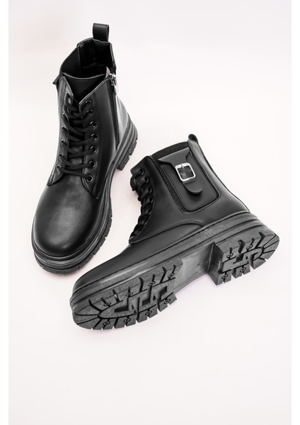 Tek Tokalı Suni Deri Bot Kadın Bot Bağcıklı Bot Kadın Postal