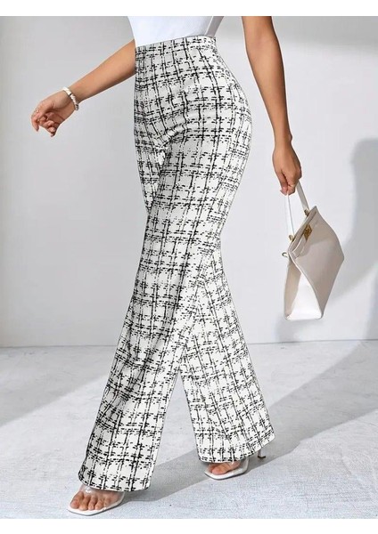 Kadın Yüksek Bel Paçaya Doğru Geniş Dokuma Pantolon