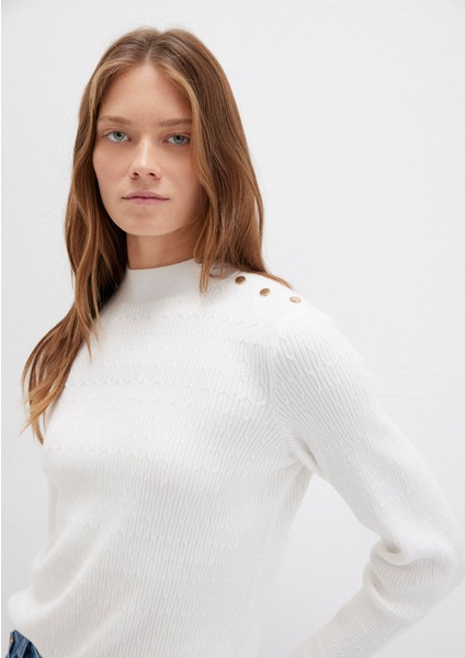 Omuz Detaylı Ekru Kazak 1710798-70057