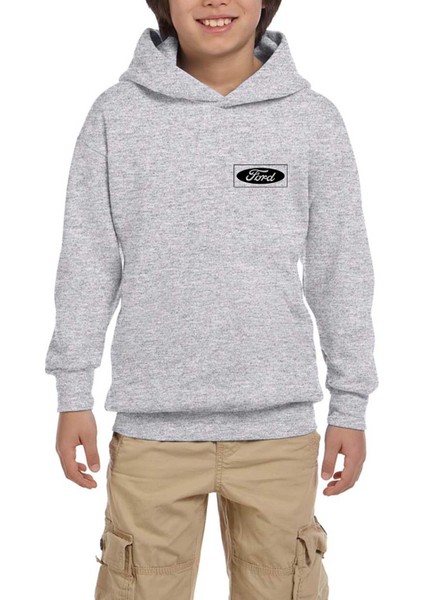 Ford Logo Black Gri Çocuk Kapşonlu Sweatshirt