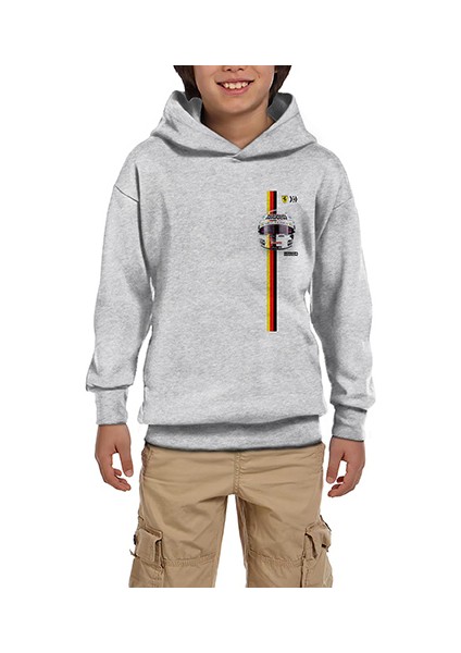 F1 Charles Leclerc Ferari Kask Gri Çocuk Kapşonlu Sweatshirt